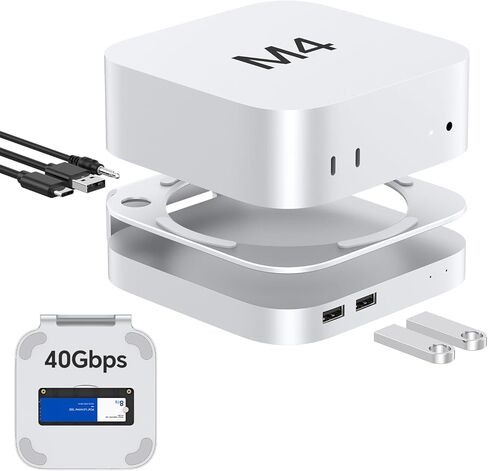 MAC MINI M4 2024 DOCK Stand ، 40 جيجابت في الثانية USB4 M.2 NVME SSD العلبة ، متوافق مع محطة إرساء USB 10 جيجابت في الثانية مع قارئ بطاقة SD4.0 in Kuwait