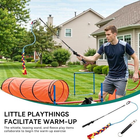 DWVO Dog Agility Accessories Kit: Comprises of a Teaser Pole, 2 Hurdles, 3 Flying Discs, 6 Weaving Poles, Agility Tunnel, Pause Box, Full Set of Agility Equipment for Backyard Indoors Outdoors in Saudi Arabia