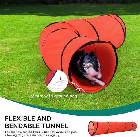 DWVO Dog Agility Accessories Kit: Comprises of a Teaser Pole, 2 Hurdles, 3 Flying Discs, 6 Weaving Poles, Agility Tunnel, Pause Box, Full Set of Agility Equipment for Backyard Indoors Outdoors in Saudi Arabia