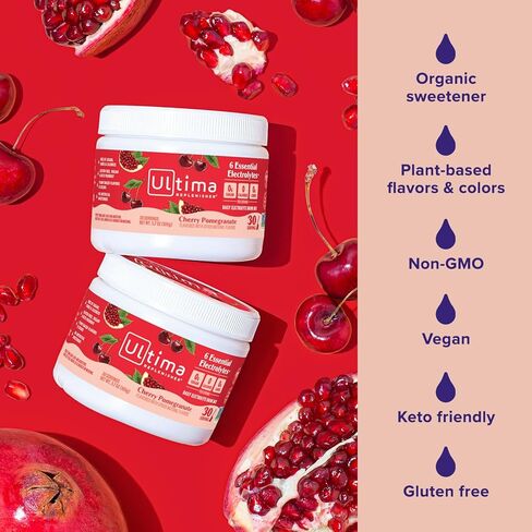 Ultima Replenisher Daily Electrolyte Powder Drink Mix – Sugar Free – Cherry Pomegranate, 30 Servings – Hydration Powder with 6 Electrolytes and Trace Minerals – Keto Friendly, Vegan, Non-GMO in Saudi Arabia