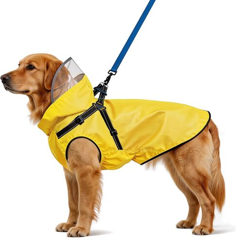 Dog Raincoat: Dog Rain Jacket with Reflective Harness & Removable Hood | Waterproof Dogs Rain Coat Poncho for Large Medium Small Dogs Puppies (Yellow - M) in Saudi Arabia