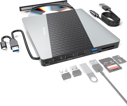 CD DVD محرك أقراص خارجي ، محمولة CDD DVD DRIVER +/- RW Burner مع 2.5 "SATA ، قارئ بطاقة SD و USB مركز C 2.0 متوافق مع الكمبيوتر المحمول in Kuwait