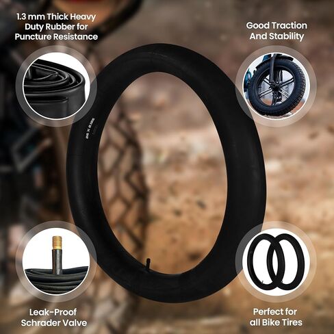 أنابيب داخلية للدراجة مقاس 26 بوصة HEB 26 × 1.75، 1.95، 2.10، 2.125 - أنابيب دراجة مطاطية بوتيل مع صمام شريدر - متوافقة مع دراجات كروزر والجبل والمدينة والأطفال - مجموعة من 2 in Kuwait