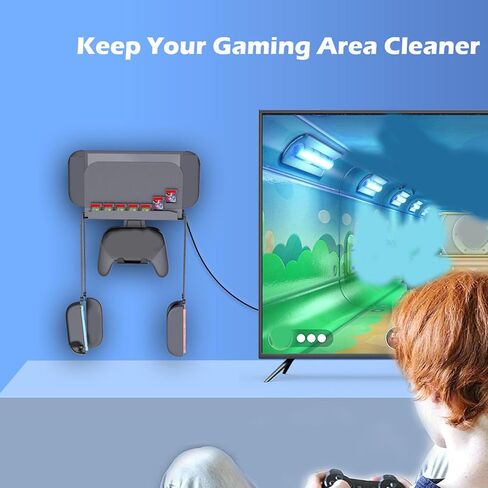 Wall Mount for 2, and OLED Console with 7 Game Card Holders and Controller Organizer, Fit for TV Surrounding Storage in Saudi Arabia