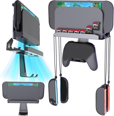 Wall Mount for 2, and OLED Console with 7 Game Card Holders and Controller Organizer, Fit for TV Surrounding Storage in Saudi Arabia