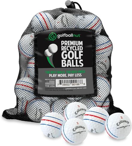 24 كرة جولف معاد تدويرها لمسار Callaway Chromesoft X LS الثلاثي - كرات جولف مستعملة بحالة النعناع 5A - تتضمن حقيبة شبكية - 24 عبوة، بيضاء in Kuwait
