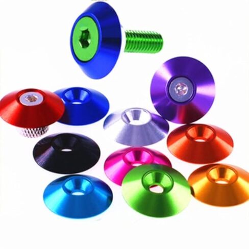 Qinlu-Washers M3 M4 M5 M6 M8 Aluminum Colorful Countersunk Umbrella Flat Head Screw Concave Conical Decorative Groove Washer, 5-10pcs, for Factories Repair(M3 10PCS,Pink) in Saudi Arabia