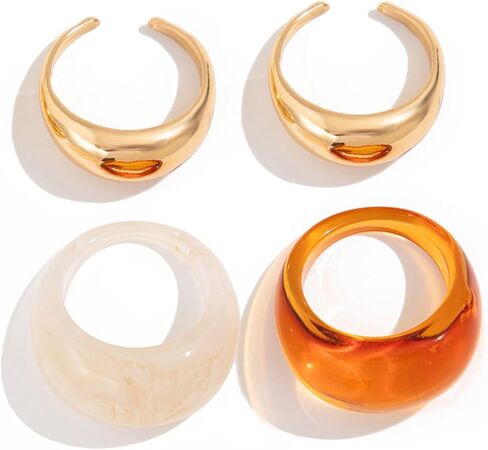 4Pcs Chunky Colorful Resin Stack Rings Set for Women Fashion Rainbow Acrylic Statement Ring Vintage Gold Plastic Knuckle Jewelry Stackable Accessories in Kuwait