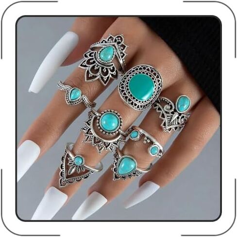 مجموعات حلقة الفيروز للنساء الغربيات الفيروز التراص حلقات مفصل البوهيمي خمر إصبع القابل للتكديس in Kuwait
