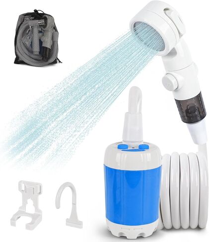 Portable Camping Shower, Outdoor Shower Kit with Pump, Hose, Spray Gun & Folding Bucket, Rechargeable Battery Powered Portable Shower for Camping, Hiking, Beach,RV,Pet Cleaning & Road Trips in Saudi Arabia