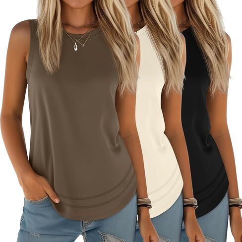 Ficerd 3 Pack Women's Tank Tops Alcyfeless Crew Neck Thirts Summer Side Side Leg Lough Lose Discal in Saudi Arabia