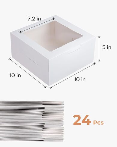 Kootek 24pcs Cake Boxes with Window, 10 x 10 x 5 Inches Bakery Boxes Treat Cookie Dessert Boxes Pastry Box for Cake, Chocolate Covered Strawberries, Cupcakes, Donuts, Baked Goods in Kuwait