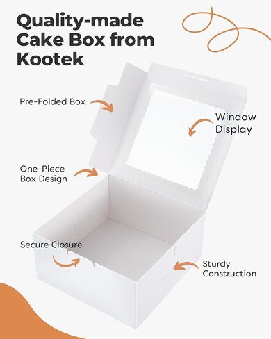 Kootek 24pcs Cake Boxes with Window, 10 x 10 x 5 Inches Bakery Boxes Treat Cookie Dessert Boxes Pastry Box for Cake, Chocolate Covered Strawberries, Cupcakes, Donuts, Baked Goods in Kuwait