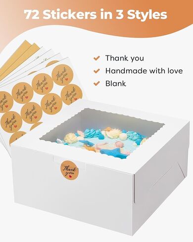 Kootek 24pcs Cake Boxes with Window, 10 x 10 x 5 Inches Bakery Boxes Treat Cookie Dessert Boxes Pastry Box for Cake, Chocolate Covered Strawberries, Cupcakes, Donuts, Baked Goods in Kuwait