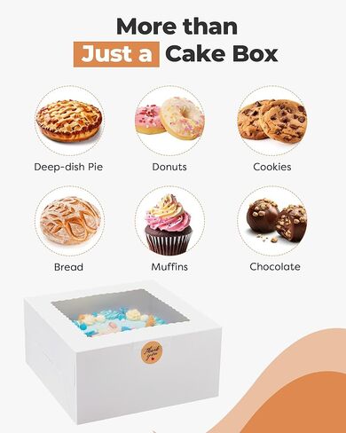 Kootek 24pcs Cake Boxes with Window, 10 x 10 x 5 Inches Bakery Boxes Treat Cookie Dessert Boxes Pastry Box for Cake, Chocolate Covered Strawberries, Cupcakes, Donuts, Baked Goods in Kuwait