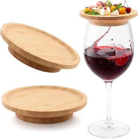 2PCS 4 Inch Wine Glass Charcuterie Topper, Natural Bamboo Cup Lid for Wine Glass Drinks, Mini Charcuterie Plate for Appetizers and Snacks at Parties, Restaurants and Bars (Size 10 x 10 cm) in Saudi Arabia