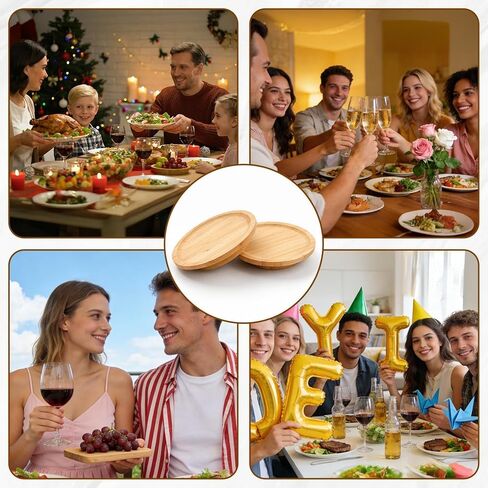 2PCS 4 Inch Wine Glass Charcuterie Topper, Natural Bamboo Cup Lid for Wine Glass Drinks, Mini Charcuterie Plate for Appetizers and Snacks at Parties, Restaurants and Bars (Size 10 x 10 cm) in Saudi Arabia