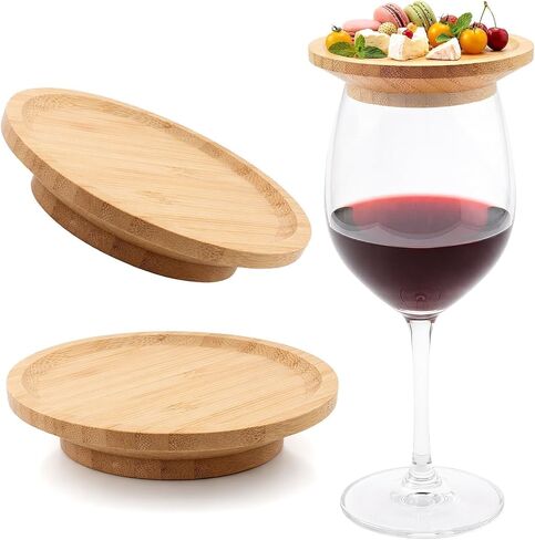 2PCS 4 Inch Wine Glass Charcuterie Topper, Natural Bamboo Cup Lid for Wine Glass Drinks, Mini Charcuterie Plate for Appetizers and Snacks at Parties, Restaurants and Bars (Size 10 x 10 cm) in Saudi Arabia
