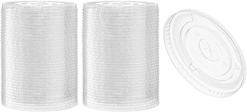 [50 Count] Crystal Clear PET Plastic Flat lids Fits 14, 16, 20, & 24 oz Cups With 98 Diameter for Iced Coffee, Milkshake, Slurpee, Ice cream, Razzle, Slush, Smoothie, Party's, in Kuwait