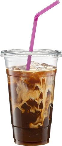 [50 Count] Crystal Clear PET Plastic Flat lids Fits 14, 16, 20, & 24 oz Cups With 98 Diameter for Iced Coffee, Milkshake, Slurpee, Ice cream, Razzle, Slush, Smoothie, Party's, in Kuwait