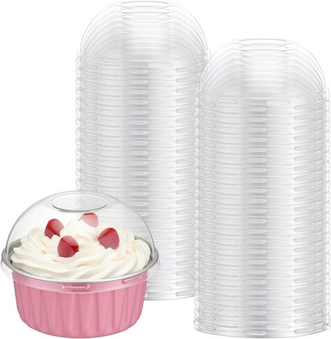 100 Pack 5oz Plastic Dessert Cup Lids 5oz Dessert Cups Dome Lids Plastic Container Covers for 5 Ounce Parfait Yogurt Fruit Trifle Ice Cream Pudding, Leak Resistant Clear Disposable Lid in Saudi Arabia