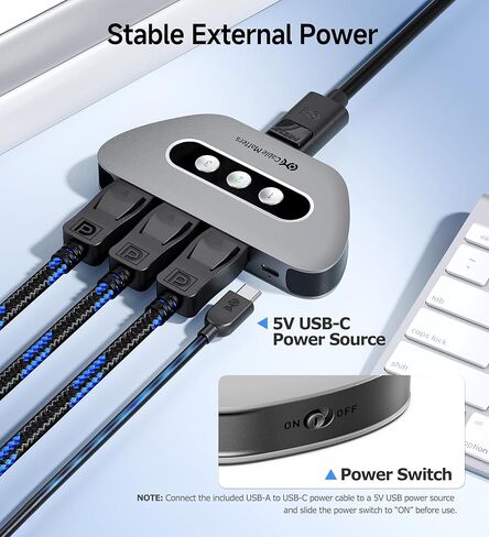 كابل مهم 32.4 جيجابت في الثانية DisplayPort 1.4 Switch مع جهاز تحكم عن بعد، 3 في 1 خارج، يدعم 8K 60 هرتز / 4K 240 هرتز، محول DisplayPort 8K قابل للتركيب على الحائط، وليس محول HDMI أو USB-C in Saudi Arabia