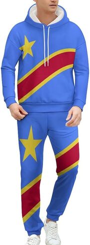 Fattyeery Long Sleeve 3D Funny Print Mens Hoodie Set Sweatpants Ongo,Democratic Republic of The Flag Winter and Autumn Blouse for Unisex Sweatshirt XL in Saudi Arabia