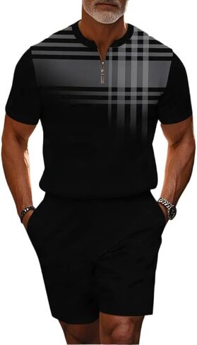 Men's short sleeved shorts sports suit stand collar shirt zipper T-shirt beach shorts jogging two-piece set in Saudi Arabia
