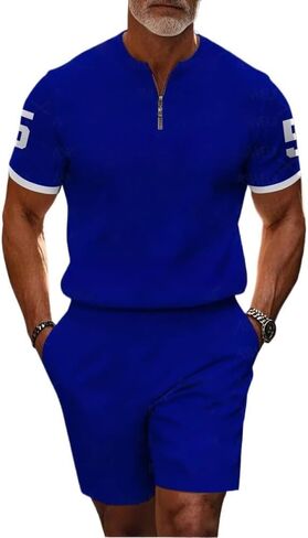 Men's short sleeved shorts sports suit stand collar shirt zipper T-shirt beach shorts jogging two-piece set in Saudi Arabia