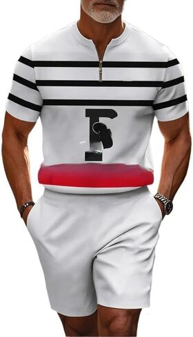 Men's short sleeved shorts sports suit stand collar shirt zipper T-shirt beach shorts jogging two-piece set in Saudi Arabia