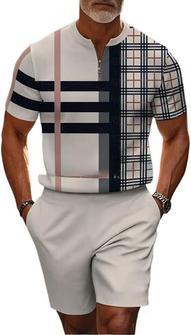 Men's short sleeved shorts sports suit stand collar shirt zipper T-shirt beach shorts jogging two-piece set in Saudi Arabia
