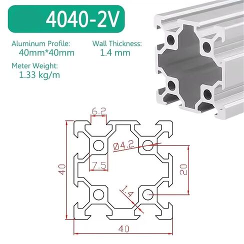 GTBAO 4040V فتحة مزدوجة الألومنيوم النتوء الشخصي 6.2 مم فتحة 40 × 40 مم عمود مربع السكك الحديدية الإطار الصناعي المواد رف مقذوف السكك الحديدية (50 مم 1.97 بوصة طويلة) in Kuwait