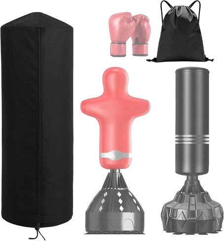 غطاء كيس ملاكمة قائم بذاته، غطاء واقٍ لكيس ملاكمة مقاوم للماء 420D مع حقيبة تخزين حقيبة الظهر لحقيبة الدمية للتدريب القائم بذاته - 70 بوصة ارتفاع × 28 بوصة قطر in Kuwait