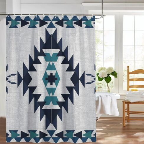 أنماط هندسية لطيف ستارة دش مع السنانير، الصيف ستارة دش المرحاض للماء، قابل للغسل النسيج عطلة متعة الستائر للحمام لحوض الاستحمام ديكور مجردة 60 × 72 في in Kuwait