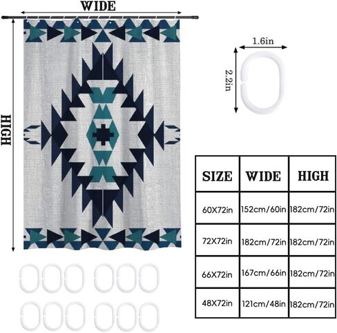 أنماط هندسية لطيف ستارة دش مع السنانير، الصيف ستارة دش المرحاض للماء، قابل للغسل النسيج عطلة متعة الستائر للحمام لحوض الاستحمام ديكور مجردة 60 × 72 في in Kuwait