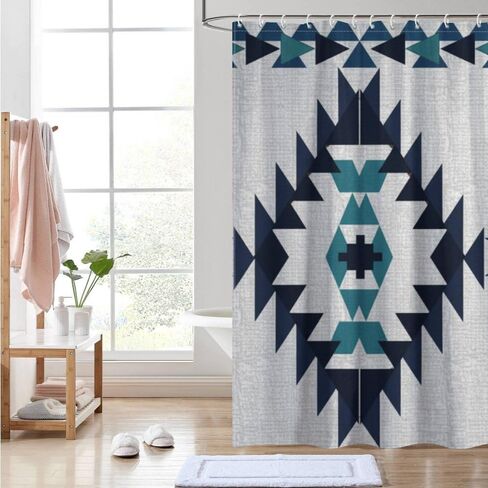 أنماط هندسية لطيف ستارة دش مع السنانير، الصيف ستارة دش المرحاض للماء، قابل للغسل النسيج عطلة متعة الستائر للحمام لحوض الاستحمام ديكور مجردة 60 × 72 في in Kuwait