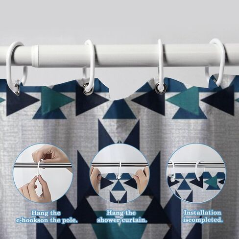 أنماط هندسية لطيف ستارة دش مع السنانير، الصيف ستارة دش المرحاض للماء، قابل للغسل النسيج عطلة متعة الستائر للحمام لحوض الاستحمام ديكور مجردة 60 × 72 في in Kuwait