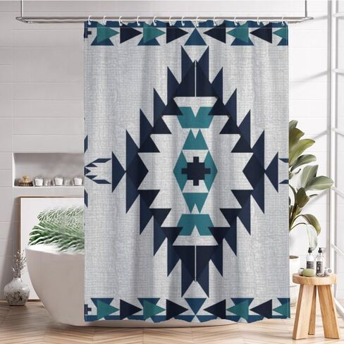 أنماط هندسية لطيف ستارة دش مع السنانير، الصيف ستارة دش المرحاض للماء، قابل للغسل النسيج عطلة متعة الستائر للحمام لحوض الاستحمام ديكور مجردة 60 × 72 في in Kuwait