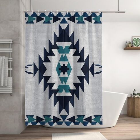 أنماط هندسية لطيف ستارة دش مع السنانير، الصيف ستارة دش المرحاض للماء، قابل للغسل النسيج عطلة متعة الستائر للحمام لحوض الاستحمام ديكور مجردة 60 × 72 في in Kuwait