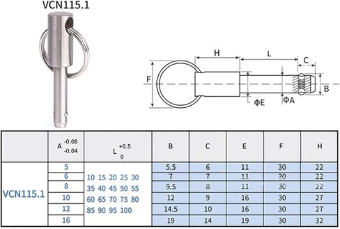 Locking Pins,1pc VCN115.1 Stainless Steel Nickel Plated Quick Release Pin, Heavy Duty Ball Head Fastening Pin with Pull Ring, VCN115.1-16-60mm ( Color : Model - Dia. - Length , Size : VCN115.1-16-70mm in Saudi Arabia