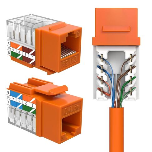 Cat5e Keystone Ethernet Wall Jack Punch Down UTP 45-Degree (Easier Termination Than 90-Degree), RJ45 Slim Profile Speed Termination Orange 45° Angled (500 Pack) in Kuwait