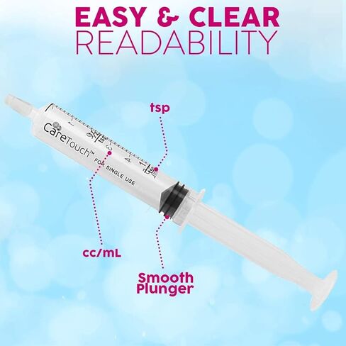 Care Touch 100 Pack 5 ml Syringes Without Needle - Disposable Oral Syringe with Luer Slip Tip - Liquid Medicine Syringes for Children, Babies, Infants, Pets - Individually Wrapped and Leak Resistant in Kuwait