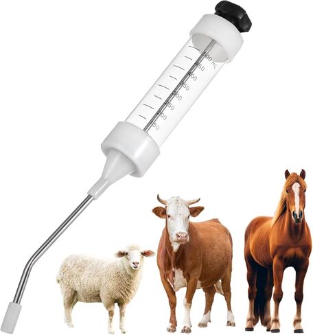 yeesport Veterinary Metal Feeding Gun, 500 ml Oral Drencher for Livestock, Long Handle Dosing Syringe with Curved Nozzle, Adjustable Dose Injector for Cattle Pigs Sheep Horses in Saudi Arabia