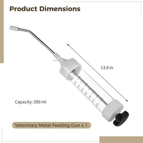 yeesport Veterinary Metal Feeding Gun, 500 ml Oral Drencher for Livestock, Long Handle Dosing Syringe with Curved Nozzle, Adjustable Dose Injector for Cattle Pigs Sheep Horses in Saudi Arabia