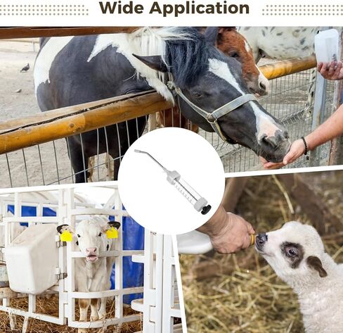 yeesport Veterinary Metal Feeding Gun, 500 ml Oral Drencher for Livestock, Long Handle Dosing Syringe with Curved Nozzle, Adjustable Dose Injector for Cattle Pigs Sheep Horses in Saudi Arabia