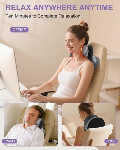 Shiatsu Neck Massager with Heat, Cordless Portable Cervical Traction Device with 10-Minute Timer for Full Body Muscle Pain Relief, Electric Deep Tissue Kneading Massage Pillow(Black) in Saudi Arabia