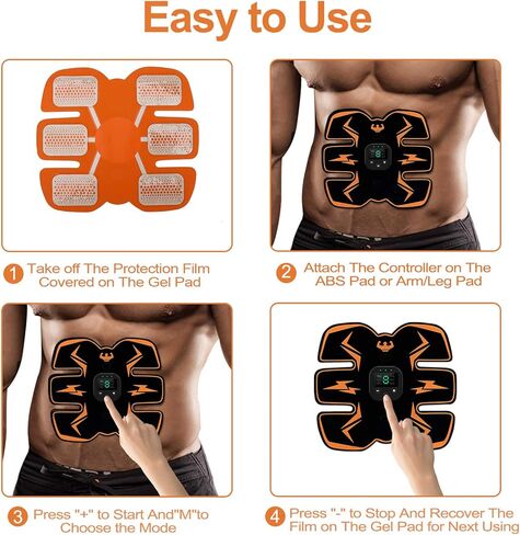 محفز العضلات الإلكتروني، محفز عضلات البطن، محفز عضلات البطن EMS، مدرب العضلات، جهاز USB قابل لإعادة الشحن للبطن/الذراع/الساق، معدات تحفيز عضلات البطن للرجال والنساء، 12 وسادة جل مجانية in Kuwait