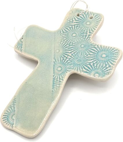الصليب الفيروز المزجج 7 بوصات ، مصنوع يدويًا في الولايات المتحدة الأمريكية ، هدية الذكرى السنوية التاسعة في الفخار in Kuwait