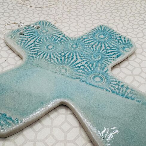 الصليب الفيروز المزجج 7 بوصات ، مصنوع يدويًا في الولايات المتحدة الأمريكية ، هدية الذكرى السنوية التاسعة في الفخار in Kuwait