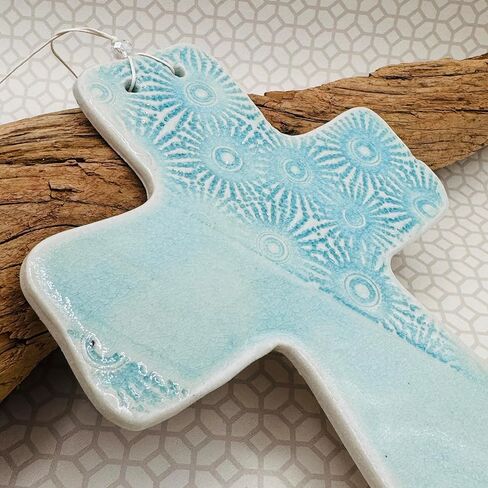 الصليب الفيروز المزجج 7 بوصات ، مصنوع يدويًا في الولايات المتحدة الأمريكية ، هدية الذكرى السنوية التاسعة في الفخار in Kuwait